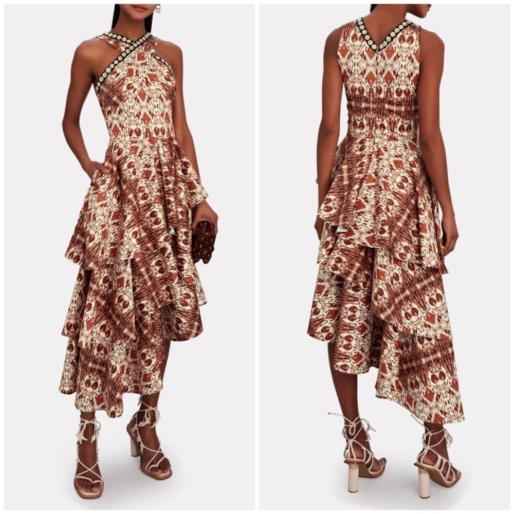 NWT Autumn Adeigbo Signy Dress Abstract Printed Tiered Midi Sleeveless Sz 10